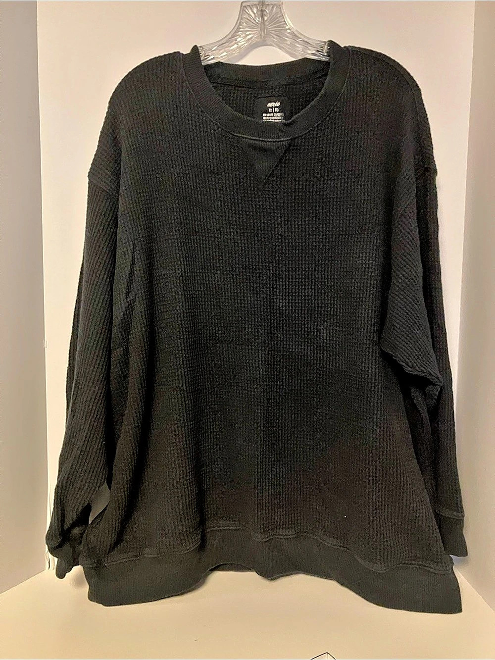 Aerie Waffle Knit Sweatshirt in Black Size XL Like New